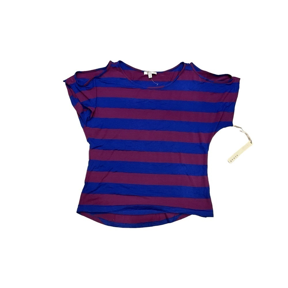 Kenar Blouse Top Women SZ M Multicolor Stripped Cold Shoulder Short Sleeve Rayon